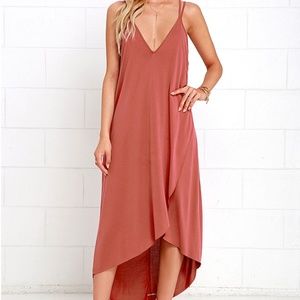 Rosy rust red-pink relaxed high-low summer dress